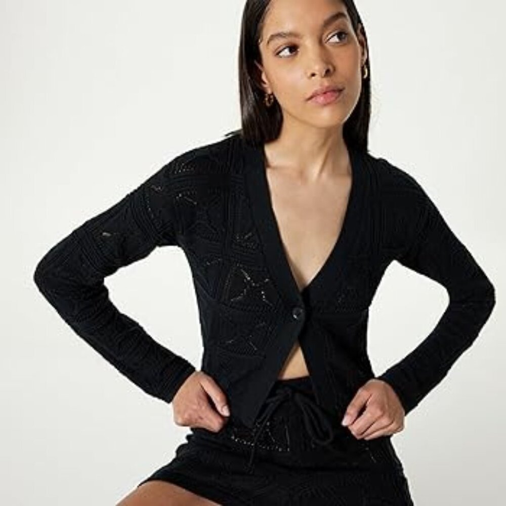 NEW!!! The Drop Women's Black 's Lee Crochet Cardigan
